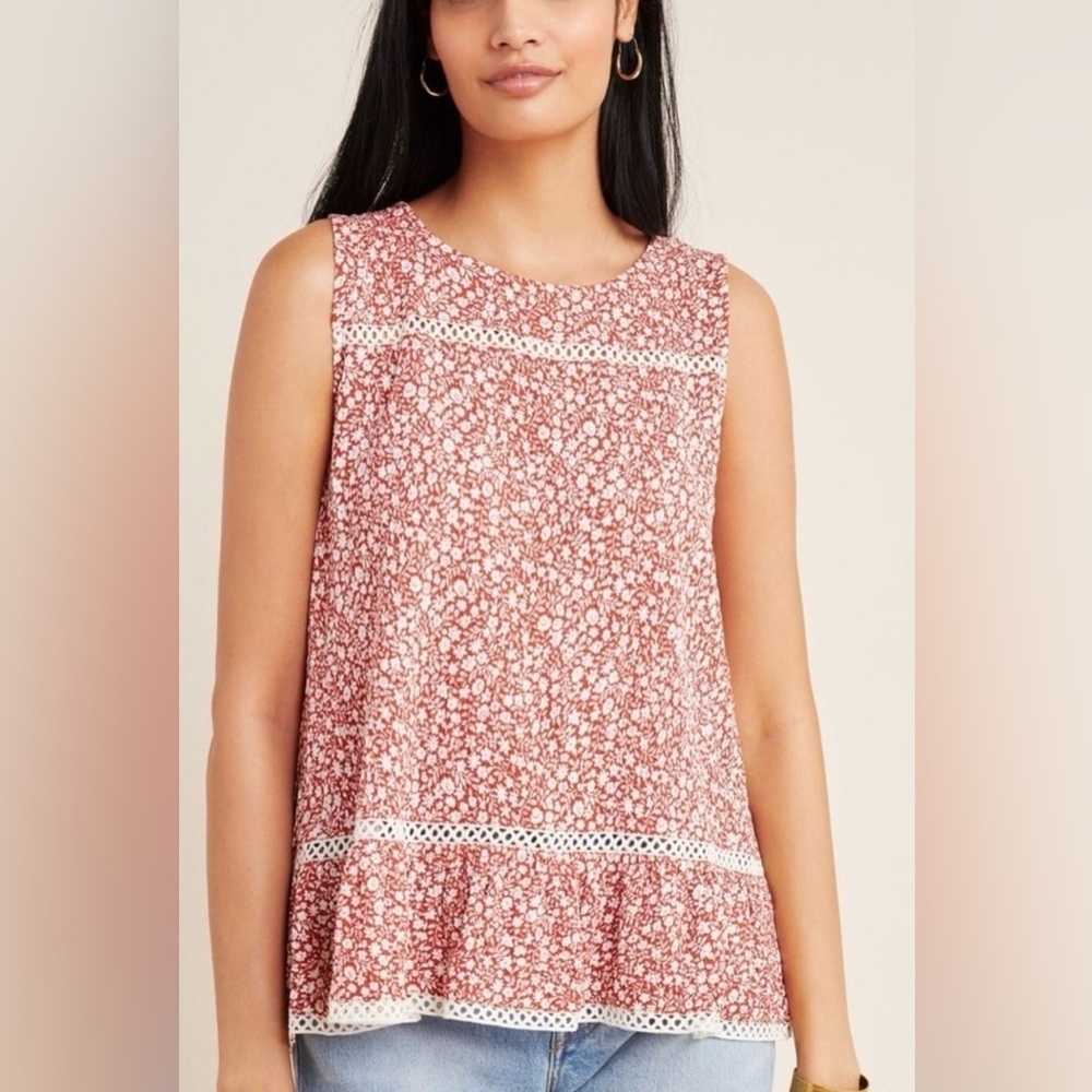 Anthropologie Maeve Quinn Split Back Floral Print Blouse Sleeveless Top size M